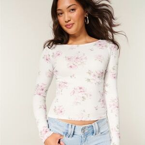 Hollister Floral Long Sleeve Top - Pink and White